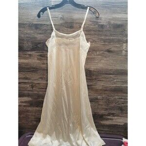 Vintage 80s Woolite Cream Slip Dress Lace Overlay, Full Size 34 Nylon